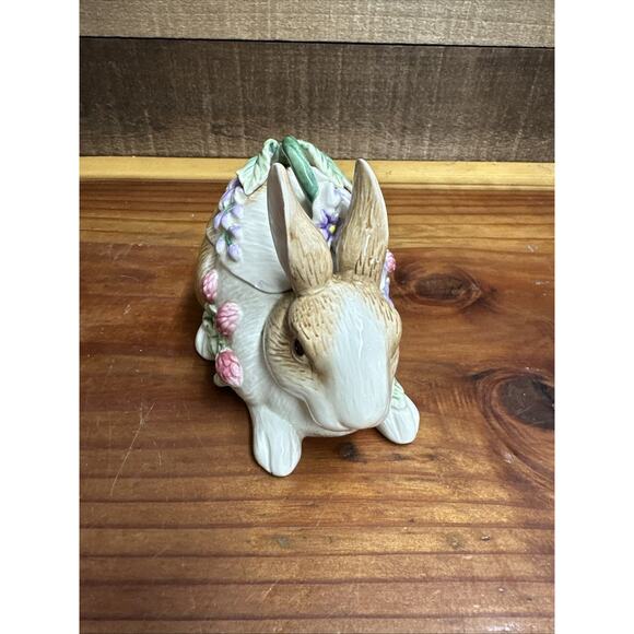 Fitz and Floyd Bunny Floral Botanical Trinket Box Candy Dish - Picture 4 of 7